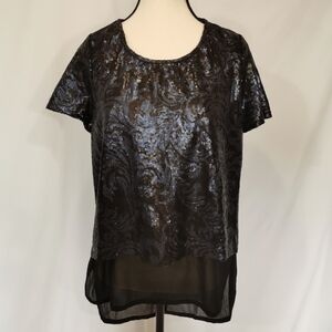 NWT Alberto Makali Scoop Neck, Sequined Front, High Low Blouse - Sz M
